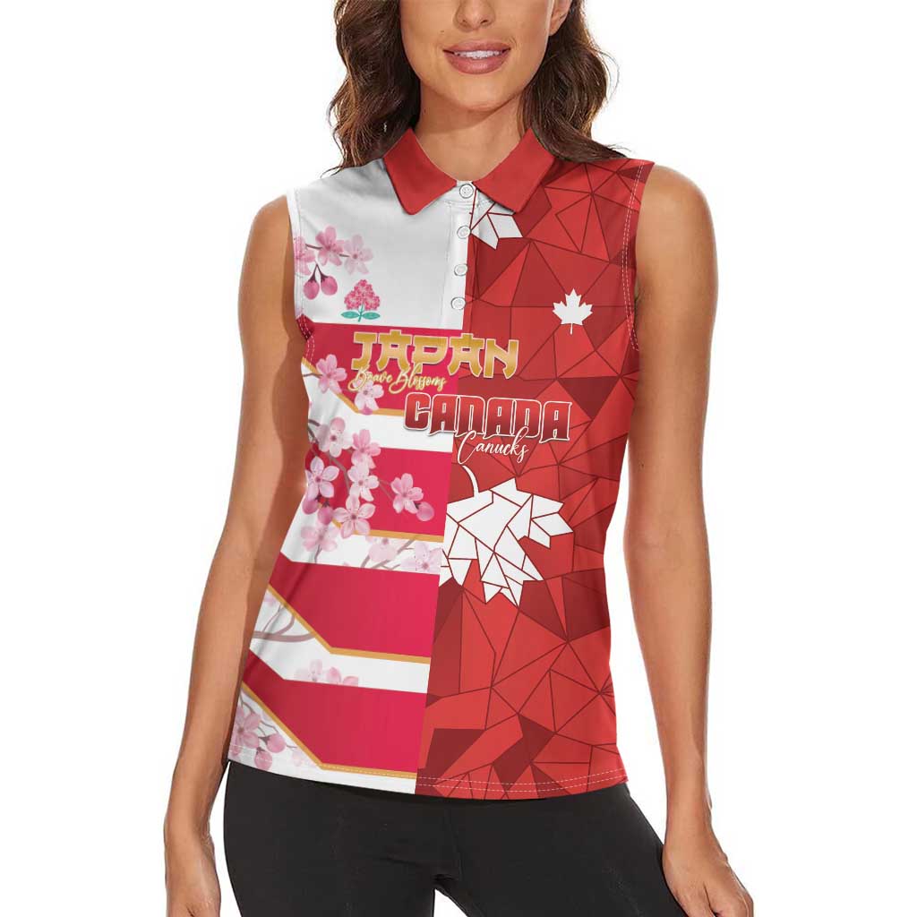 Canada and Japan Rugby Custom Women Sleeveless Polo Shirt Canucks Brave Blossoms Together Pacific LT14 - Polynesian Pride