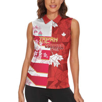 Canada and Japan Rugby Custom Women Sleeveless Polo Shirt Canucks Brave Blossoms Together Pacific LT14 - Polynesian Pride