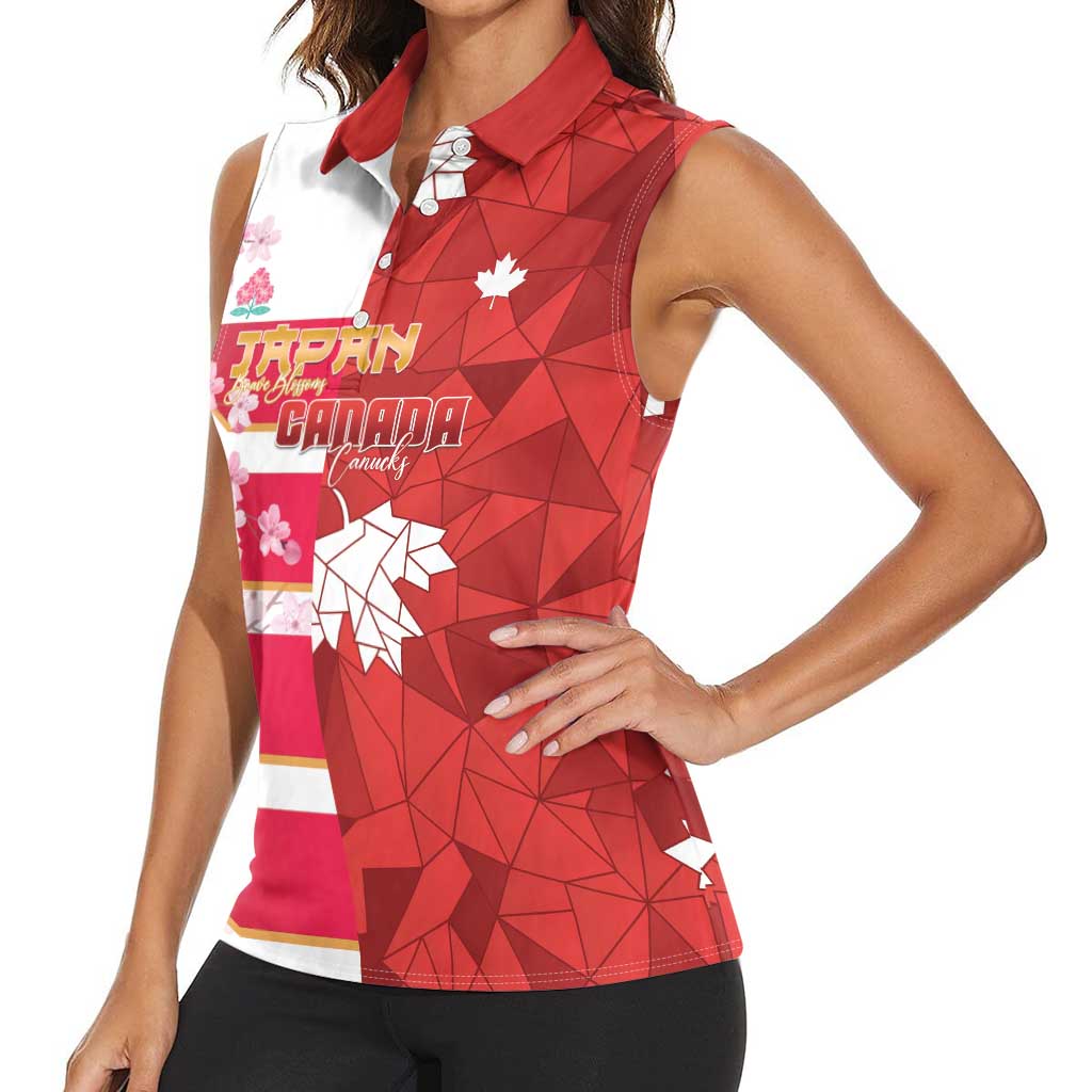 Canada and Japan Rugby Custom Women Sleeveless Polo Shirt Canucks Brave Blossoms Together Pacific LT14 - Polynesian Pride