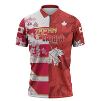 Canada and Japan Rugby Custom Zipper Polo Shirt Canucks Brave Blossoms Together Pacific - Polynesian Pride