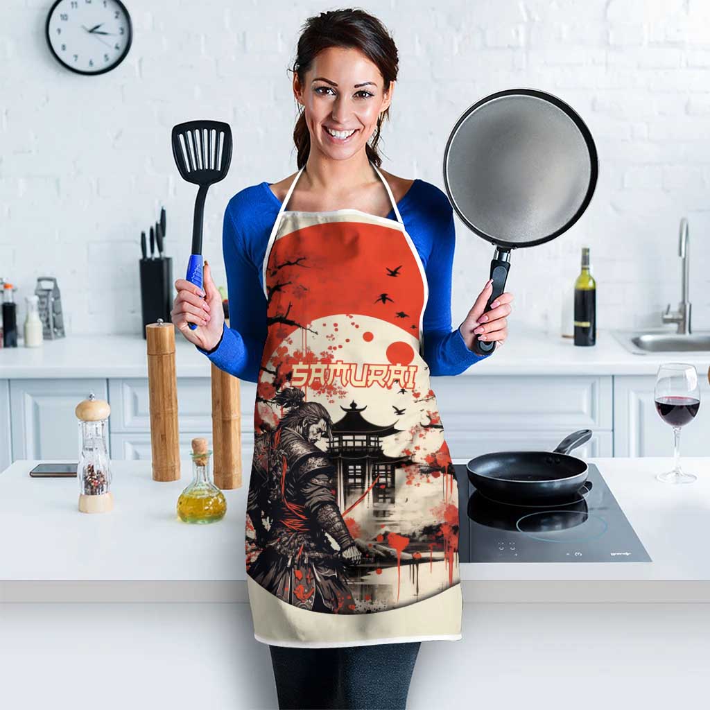 Samurai Warrior Japan Apron Red-blossomed Tree Classic Japanese Stylized - Polynesian Pride
