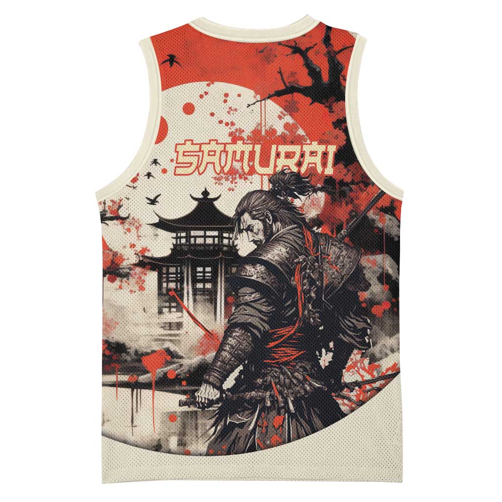 Samurai Warrior Japan Basketball Jersey Red-blossomed Tree Classic Japanese Stylized LT14 - Polynesian Pride