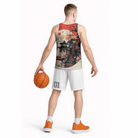 Samurai Warrior Japan Basketball Jersey Red-blossomed Tree Classic Japanese Stylized LT14 - Polynesian Pride