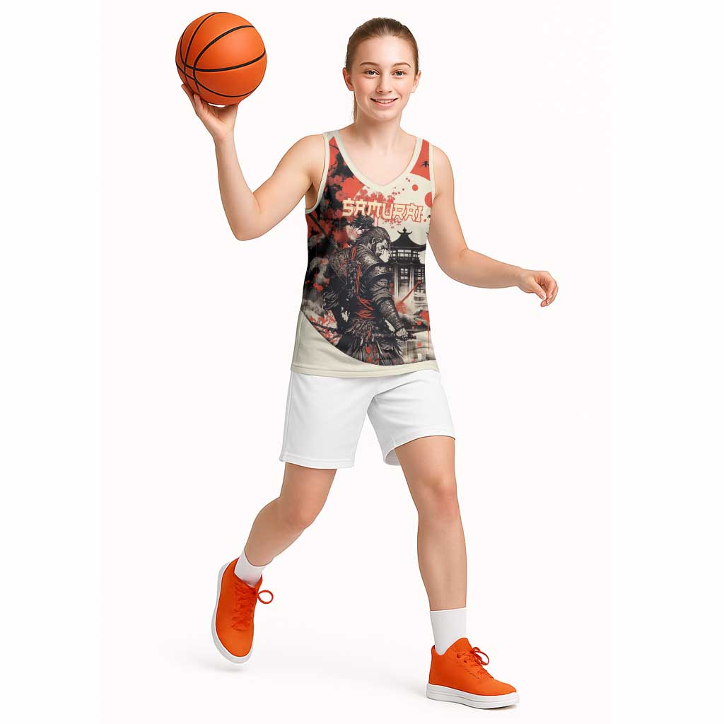 Samurai Warrior Japan Basketball Jersey Red-blossomed Tree Classic Japanese Stylized LT14 - Polynesian Pride