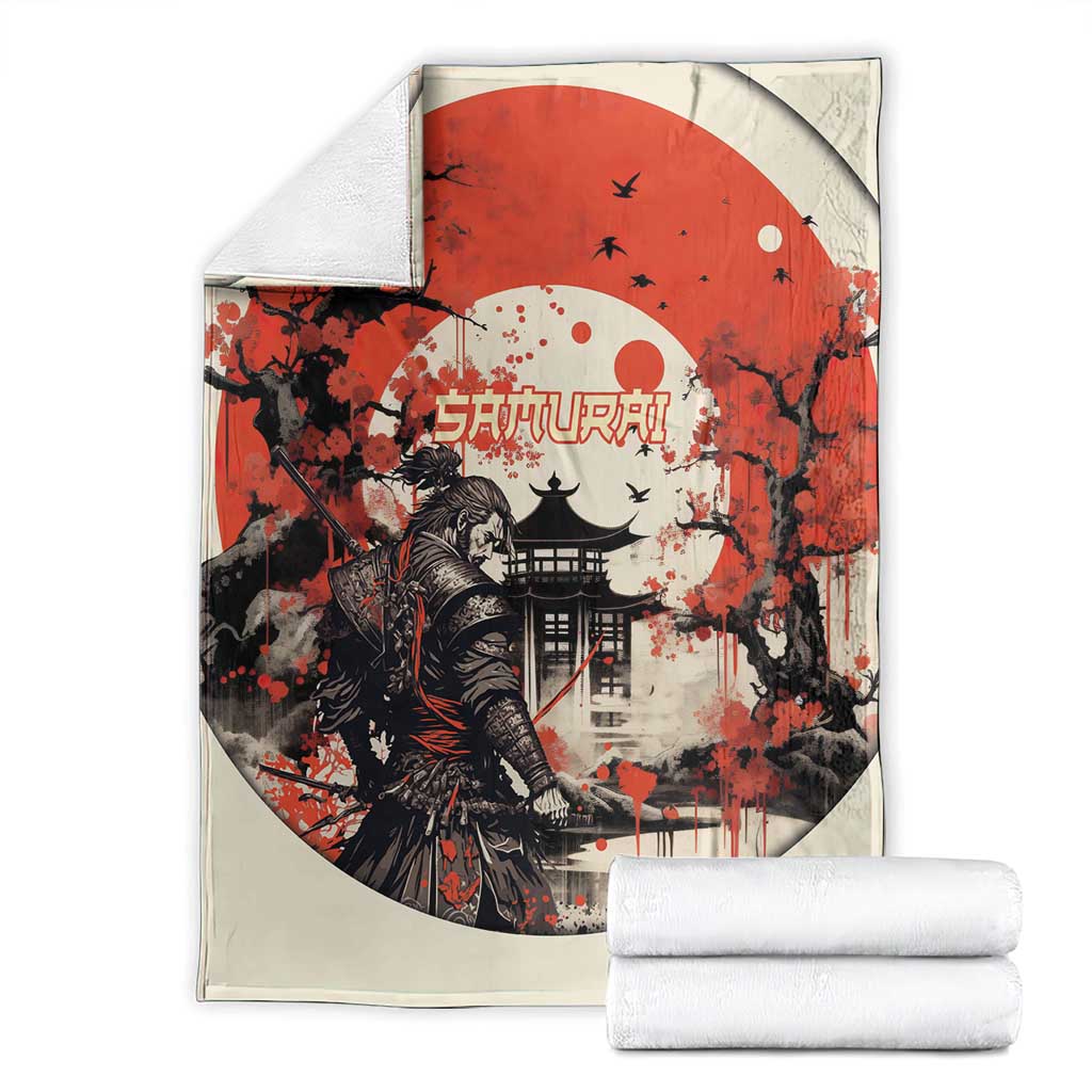 Samurai Warrior Japan Blanket Red-blossomed Tree Classic Japanese Stylized - Polynesian Pride