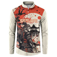 Samurai Warrior Japan Button Sweatshirt Red-blossomed Tree Classic Japanese Stylized - Polynesian Pride