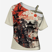 Samurai Warrior Japan Cross Shoulder Shirt Red-blossomed Tree Classic Japanese Stylized - Polynesian Pride