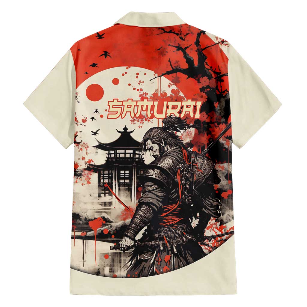 Samurai Warrior Japan Family Matching Long Sleeve Bodycon Dress and Hawaiian Shirt Red-blossomed Tree Classic Japanese Stylized LT14 - Polynesian Pride