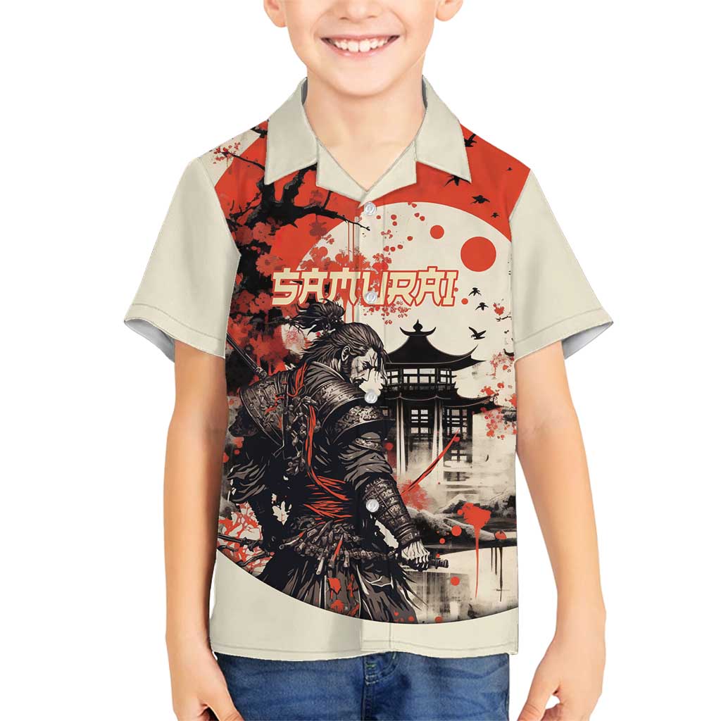 Samurai Warrior Japan Family Matching Long Sleeve Bodycon Dress and Hawaiian Shirt Red-blossomed Tree Classic Japanese Stylized LT14 Son's Shirt Red - Polynesian Pride