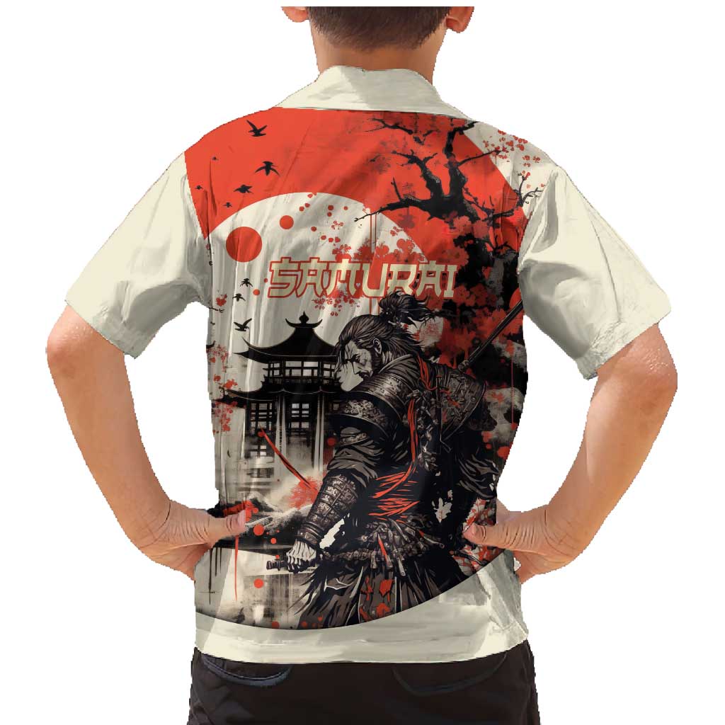 Samurai Warrior Japan Family Matching Mermaid Dress and Hawaiian Shirt Red-blossomed Tree Classic Japanese Stylized LT14 - Polynesian Pride