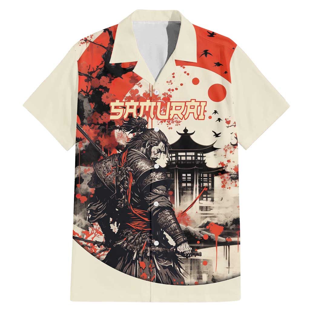 Samurai Warrior Japan Family Matching Mermaid Dress and Hawaiian Shirt Red-blossomed Tree Classic Japanese Stylized LT14 Dad's Shirt - Short Sleeve Red - Polynesian Pride