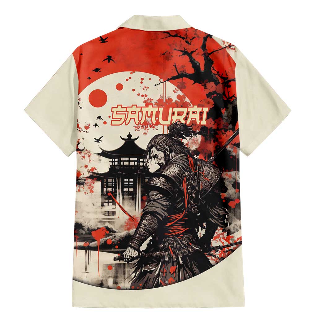 Samurai Warrior Japan Family Matching Mermaid Dress and Hawaiian Shirt Red-blossomed Tree Classic Japanese Stylized LT14 - Polynesian Pride