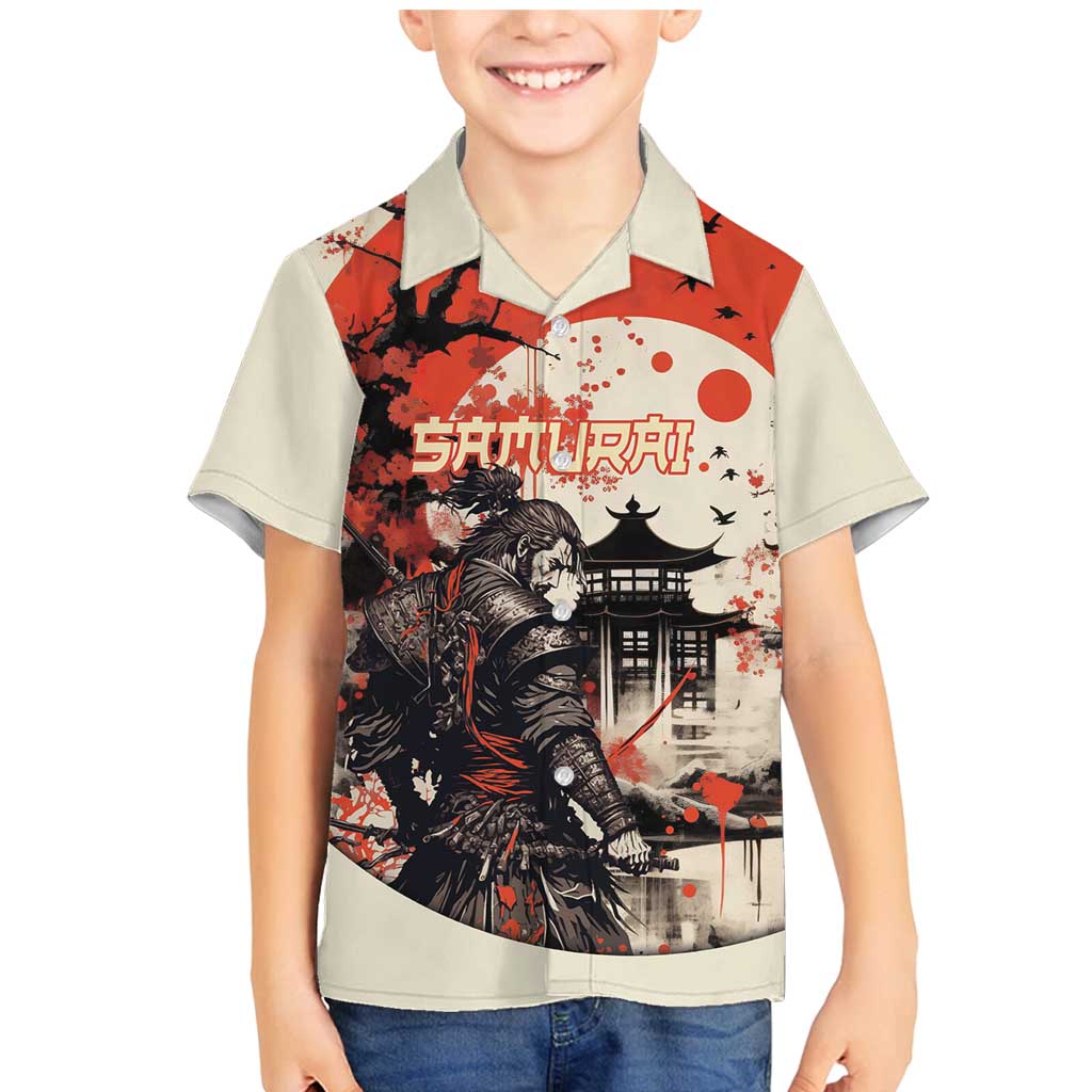 Samurai Warrior Japan Family Matching Mermaid Dress and Hawaiian Shirt Red-blossomed Tree Classic Japanese Stylized LT14 Son's Shirt Red - Polynesian Pride
