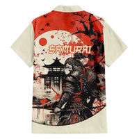 Samurai Warrior Japan Family Matching Off The Shoulder Long Sleeve Dress and Hawaiian Shirt Red-blossomed Tree Classic Japanese Stylized LT14 - Polynesian Pride