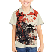 Samurai Warrior Japan Family Matching Off The Shoulder Long Sleeve Dress and Hawaiian Shirt Red-blossomed Tree Classic Japanese Stylized LT14 Son's Shirt Red - Polynesian Pride