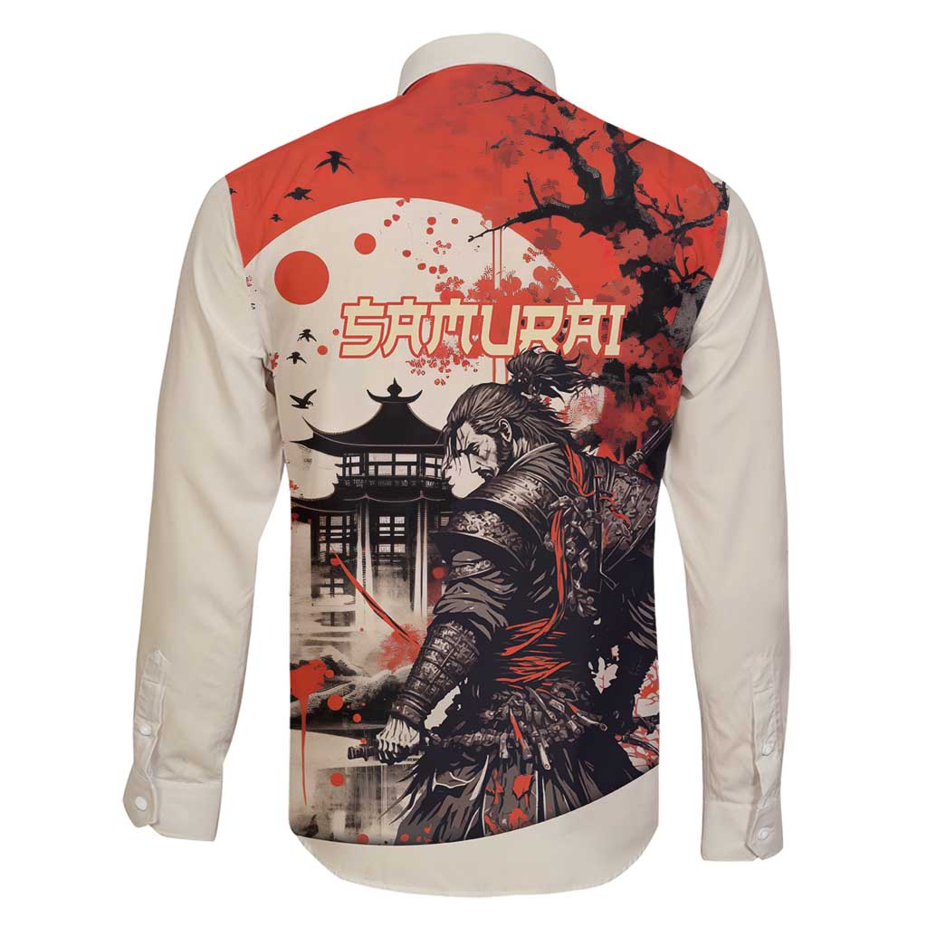 Samurai Warrior Japan Family Matching Off Shoulder Short Dress and Hawaiian Shirt Red-blossomed Tree Classic Japanese Stylized LT14 - Polynesian Pride