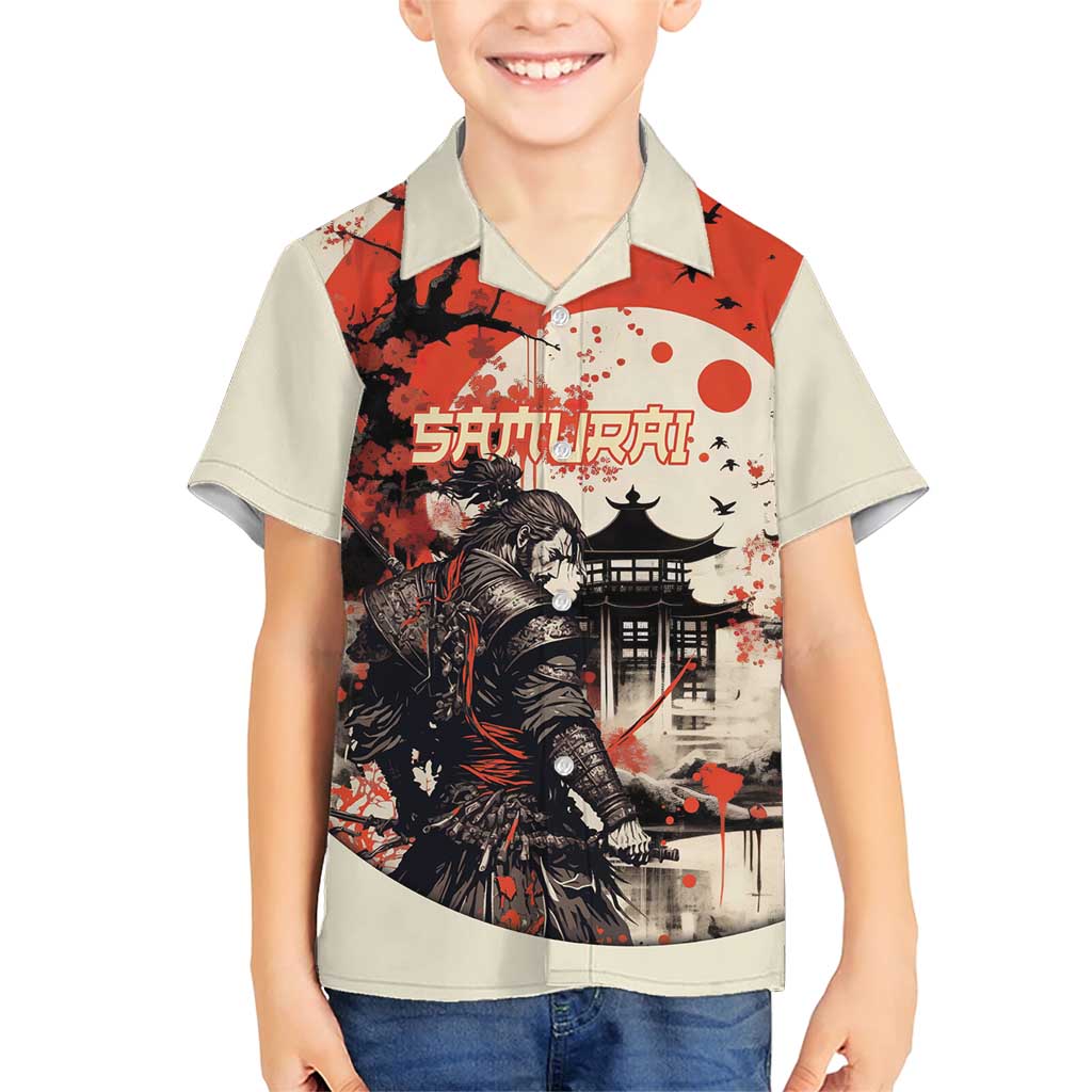Samurai Warrior Japan Family Matching Short Sleeve Bodycon Dress and Hawaiian Shirt Red-blossomed Tree Classic Japanese Stylized LT14 Son's Shirt Red - Polynesian Pride