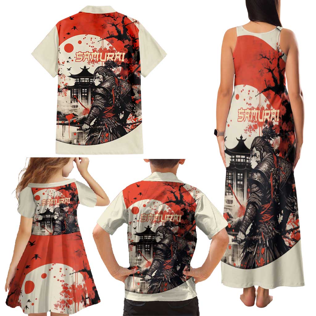 Samurai Warrior Japan Family Matching Tank Maxi Dress and Hawaiian Shirt Red-blossomed Tree Classic Japanese Stylized LT14 - Polynesian Pride