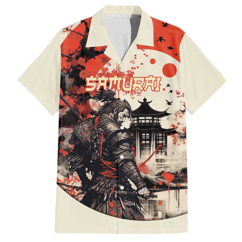 Samurai Warrior Japan Family Matching Tank Maxi Dress and Hawaiian Shirt Red-blossomed Tree Classic Japanese Stylized LT14 Dad's Shirt - Short Sleeve Red - Polynesian Pride