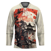 Samurai Warrior Japan Hockey Jersey Red-blossomed Tree Classic Japanese Stylized LT14 Unisex Red - Polynesian Pride