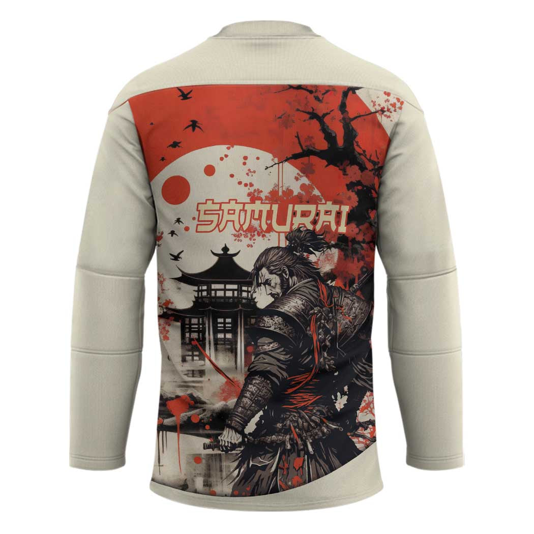 Samurai Warrior Japan Hockey Jersey Red-blossomed Tree Classic Japanese Stylized LT14 - Polynesian Pride