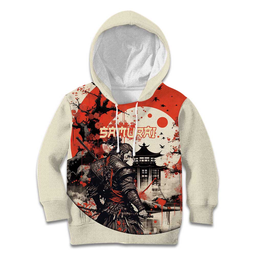 Samurai Warrior Japan Kid Hoodie Red-blossomed Tree Classic Japanese Stylized LT14 Hoodie Red - Polynesian Pride