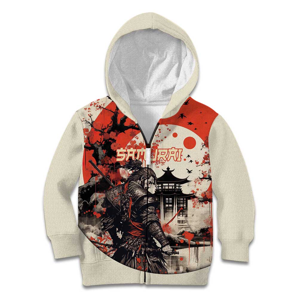 Samurai Warrior Japan Kid Hoodie Red-blossomed Tree Classic Japanese Stylized LT14 Zip Hoodie Red - Polynesian Pride