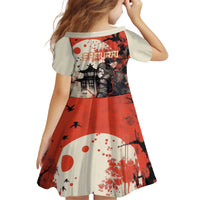 Samurai Warrior Japan Kid Short Sleeve Dress Red-blossomed Tree Classic Japanese Stylized LT14 - Polynesian Pride