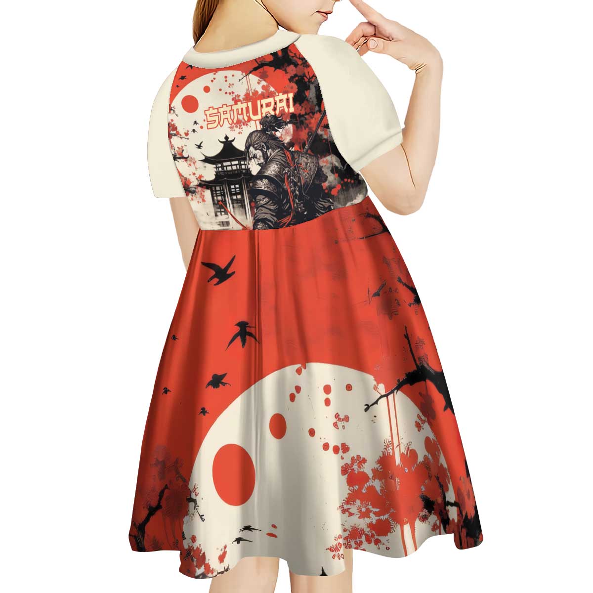 Samurai Warrior Japan Kid Short Sleeve Dress Red-blossomed Tree Classic Japanese Stylized LT14 - Polynesian Pride