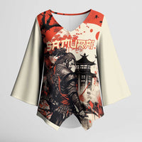 Samurai Warrior Japan Kimono Sleeve Blouse Red-blossomed Tree Classic Japanese Stylized LT14 Female Red - Polynesian Pride