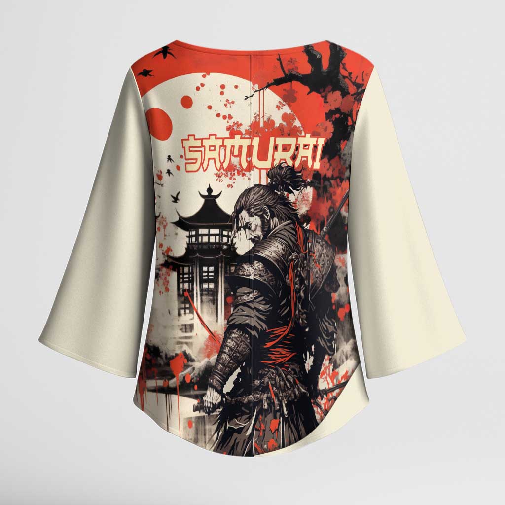 Samurai Warrior Japan Kimono Sleeve Blouse Red-blossomed Tree Classic Japanese Stylized LT14 - Polynesian Pride
