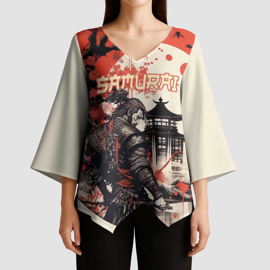 Samurai Warrior Japan Kimono Sleeve Blouse Red-blossomed Tree Classic Japanese Stylized LT14 - Polynesian Pride