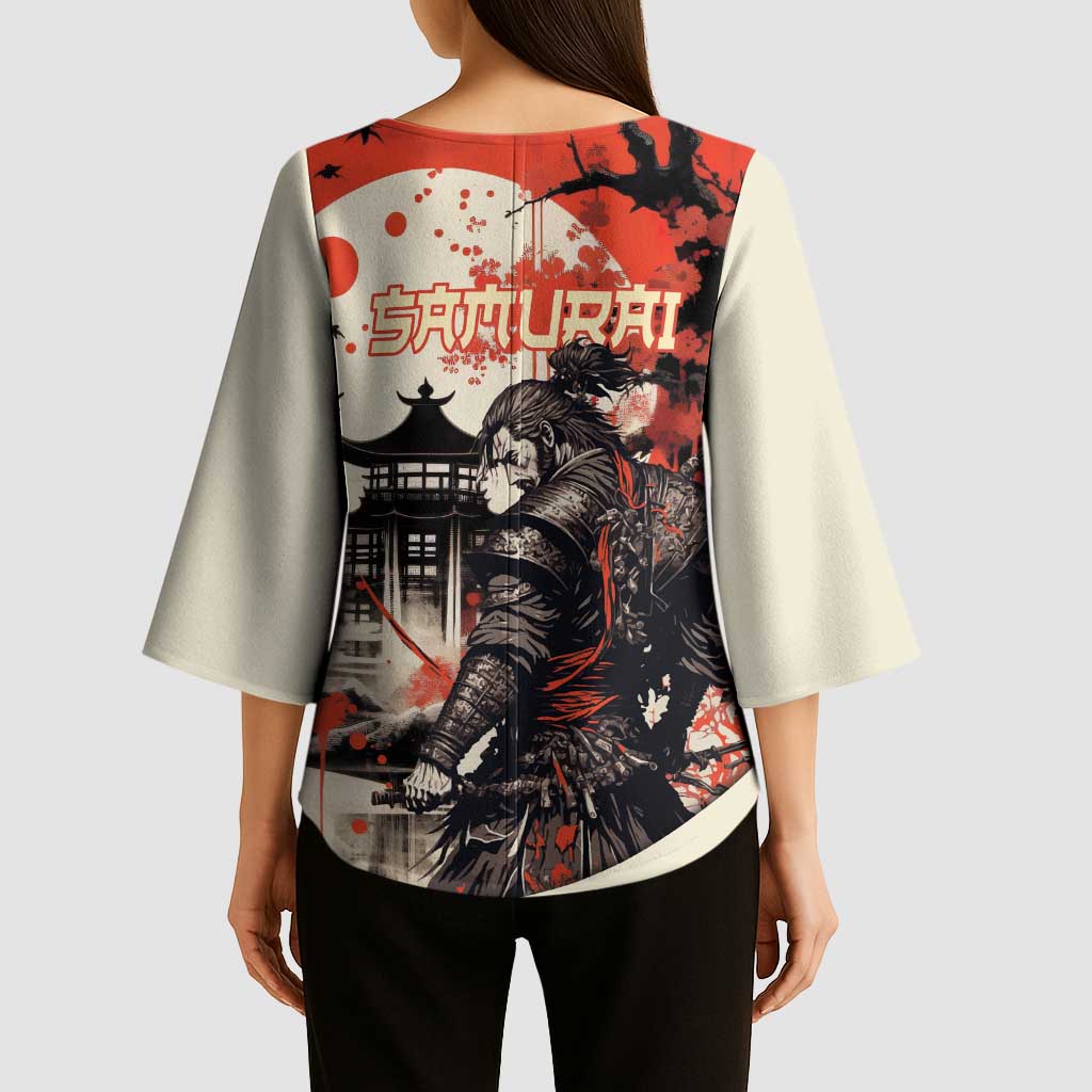 Samurai Warrior Japan Kimono Sleeve Blouse Red-blossomed Tree Classic Japanese Stylized LT14 - Polynesian Pride