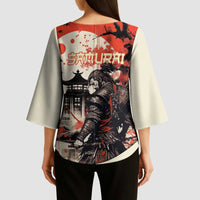 Samurai Warrior Japan Kimono Sleeve Blouse Red-blossomed Tree Classic Japanese Stylized LT14 - Polynesian Pride
