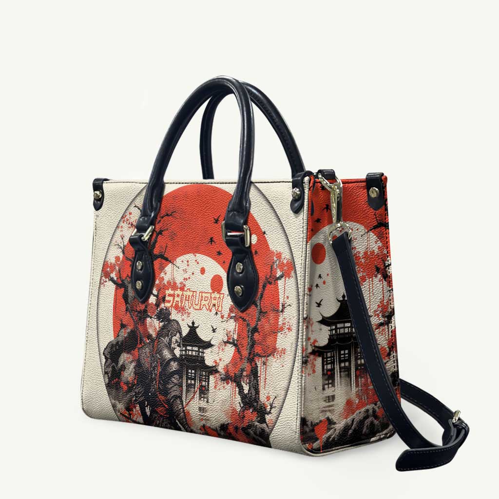Samurai Warrior Japan Leather Bag Red-blossomed Tree Classic Japanese Stylized - Polynesian Pride