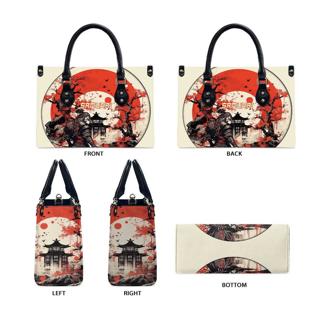 Samurai Warrior Japan Leather Bag Red-blossomed Tree Classic Japanese Stylized - Polynesian Pride