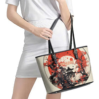 Samurai Warrior Japan Leather Tote Bag Red-blossomed Tree Classic Japanese Stylized LT14 - Polynesian Pride