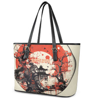 Samurai Warrior Japan Leather Tote Bag Red-blossomed Tree Classic Japanese Stylized LT14 - Polynesian Pride
