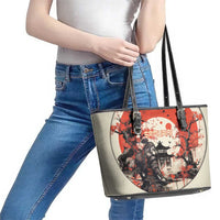 Samurai Warrior Japan Leather Tote Bag Red-blossomed Tree Classic Japanese Stylized LT14 - Polynesian Pride