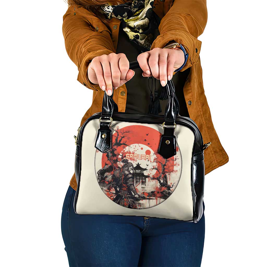 Samurai Warrior Japan Shoulder Handbag Red-blossomed Tree Classic Japanese Stylized - Polynesian Pride