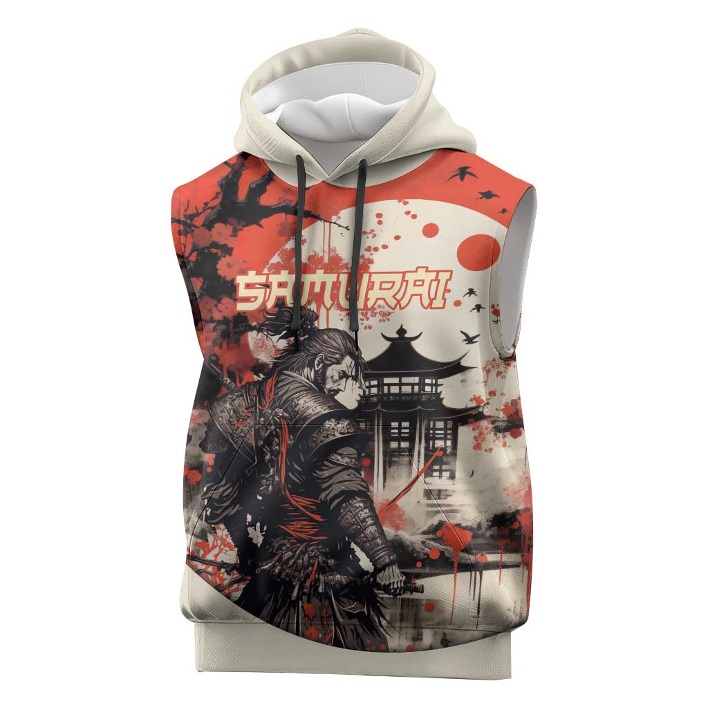 Samurai Warrior Japan Sleeveless Hoodie Red-blossomed Tree Classic Japanese Stylized LT14 Red - Polynesian Pride