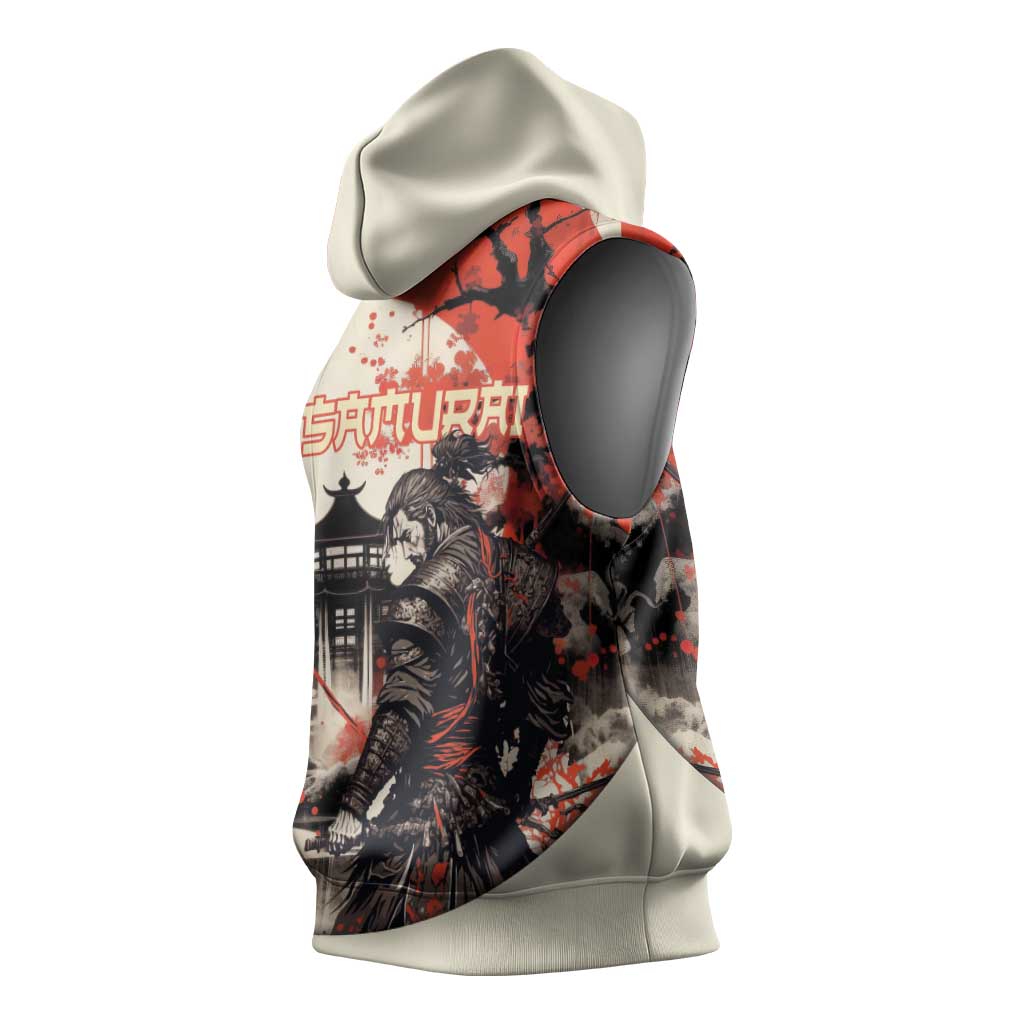 Samurai Warrior Japan Sleeveless Hoodie Red-blossomed Tree Classic Japanese Stylized - Polynesian Pride