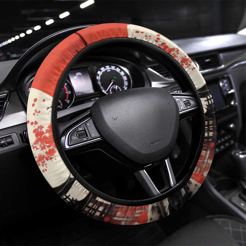 Samurai Warrior Japan Steering Wheel Cover Red-blossomed Tree Classic Japanese Stylized LT14 Universal Fit Red - Polynesian Pride