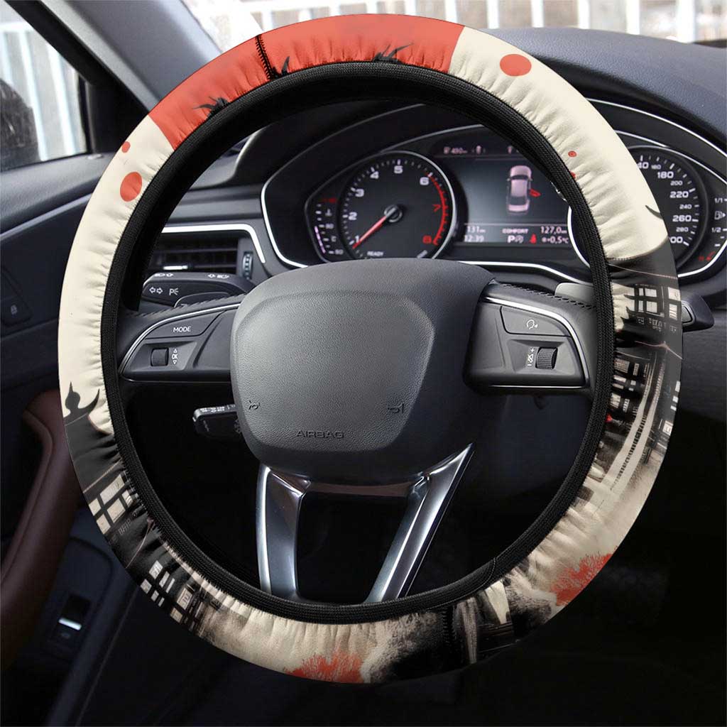 Samurai Warrior Japan Steering Wheel Cover Red-blossomed Tree Classic Japanese Stylized LT14 - Polynesian Pride