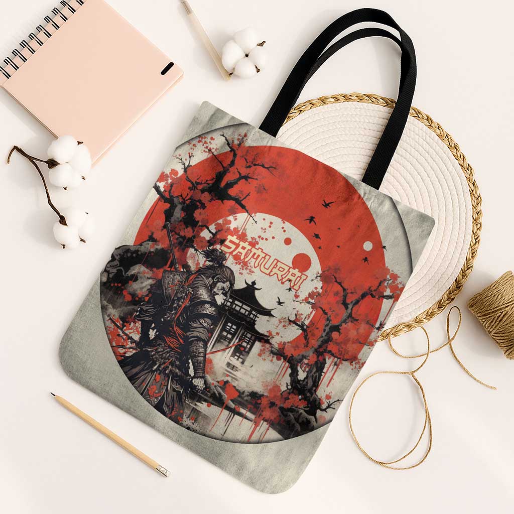 Samurai Warrior Japan Tote Bag Red-blossomed Tree Classic Japanese Stylized - Polynesian Pride
