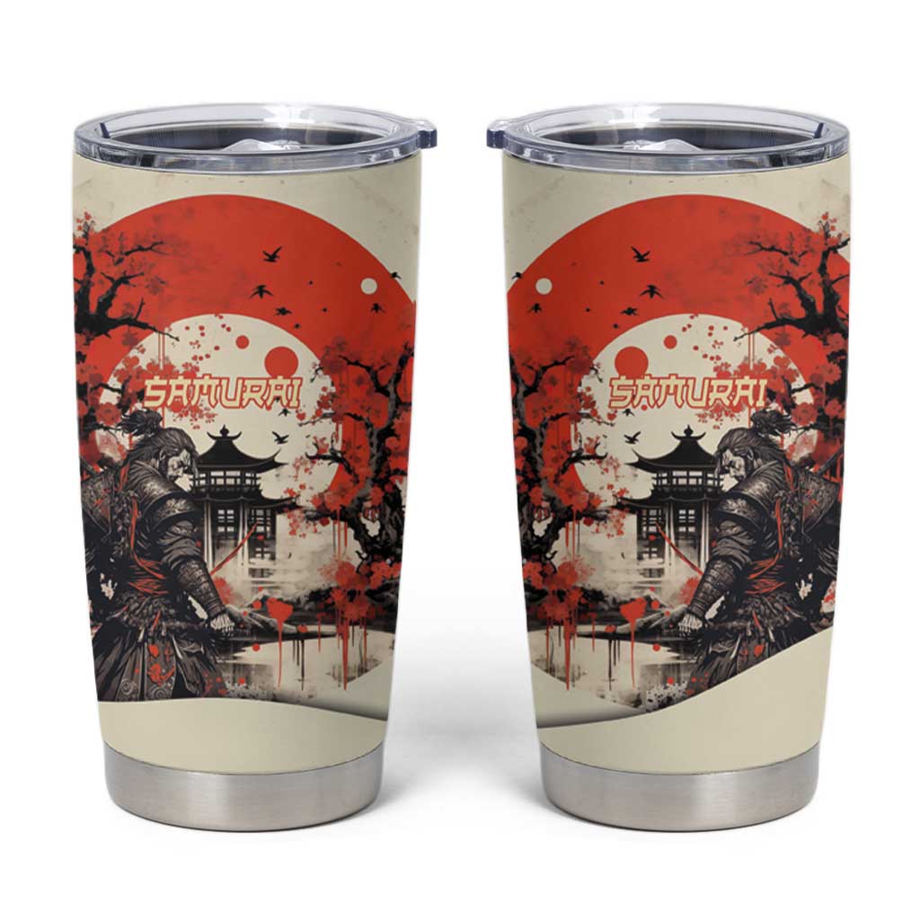 Samurai Warrior Japan Tumbler Cup Red-blossomed Tree Classic Japanese Stylized LT14 Red - Polynesian Pride