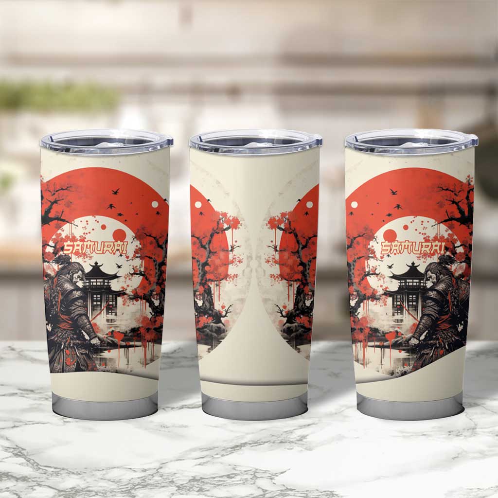 Samurai Warrior Japan Tumbler Cup Red-blossomed Tree Classic Japanese Stylized LT14 - Polynesian Pride