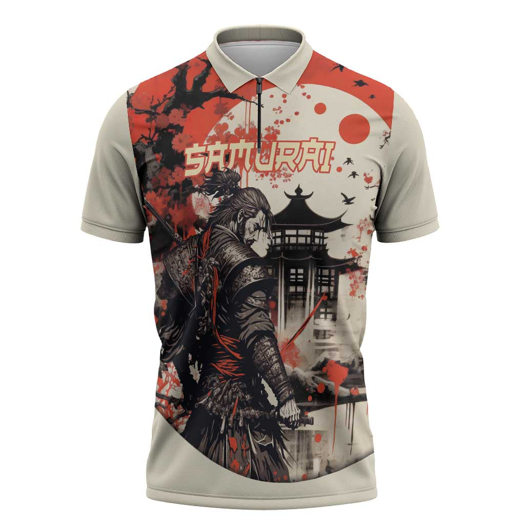 Samurai Warrior Japan Zipper Polo Shirt Red-blossomed Tree Classic Japanese Stylized LT14 Red - Polynesian Pride