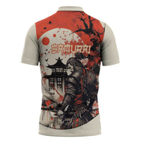 Samurai Warrior Japan Zipper Polo Shirt Red-blossomed Tree Classic Japanese Stylized LT14 - Polynesian Pride