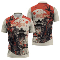 Samurai Warrior Japan Zipper Polo Shirt Red-blossomed Tree Classic Japanese Stylized LT14 - Polynesian Pride
